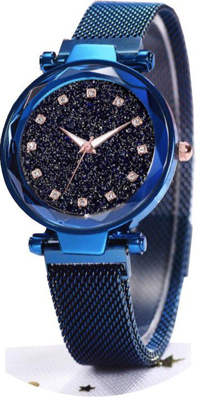 Analog Watch - For Girls Fancy Bracelet Rose Gold Women Watches Ladies Wristwatch for Girls Analog Fashion Female Clock Gift Starry Sky Magnetic Watch with Magnet Mash Strap Stylish Girls Watch for Women 12 diamond Analog Watch - For Women