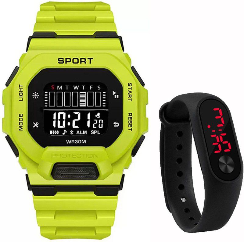 Multi Function Working Premium Quality LED Luminous Light For Mens & Boys Digital Watch - For Men New Black Shockproof Silicone Strap Hybrid Square Dial Sports combo watch