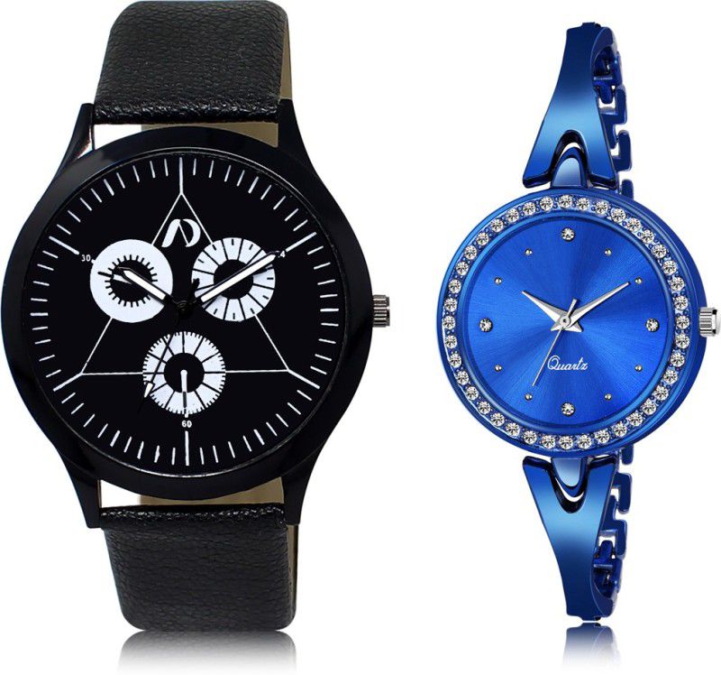 Classy Look Combo Analog Watch - For Men & Women AD04-LR270 New Attractive Black-Blue Leather & Metal Strap