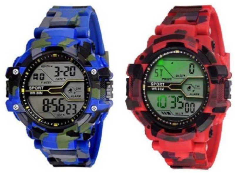 army military sports fashion free gift dailywear Digital Watch - For Men combo red&blue chameleon