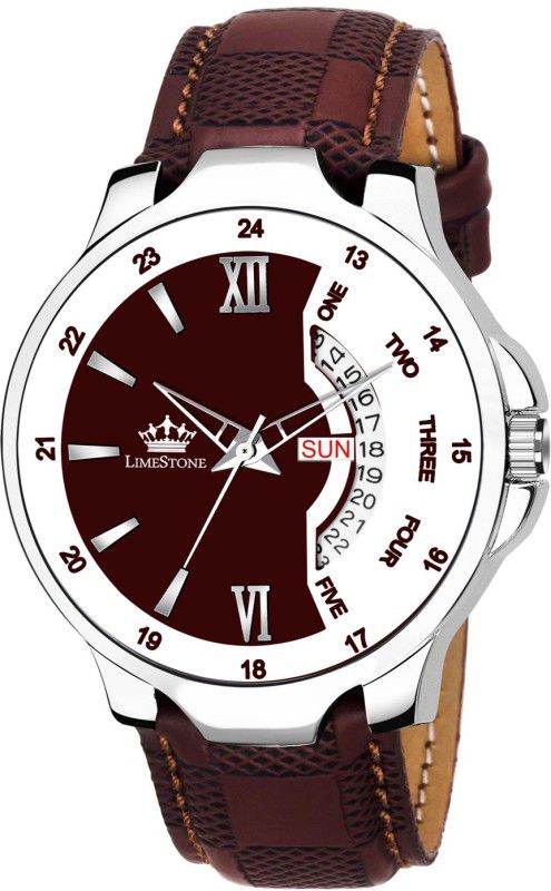 Brown Day and Date Functioning Check Pattern Strap Quartz Analog Watch - For Men LS2881