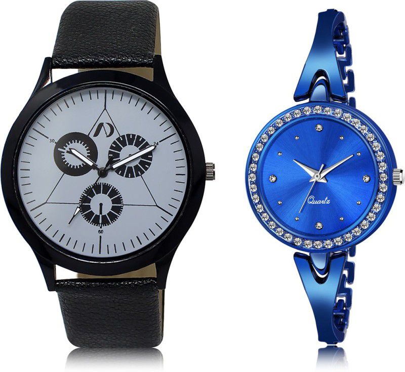 Classy Look Combo Analog Watch - For Boys & Girls AD03-LR270 New Designer Black-Blue Leather & Metal Strap