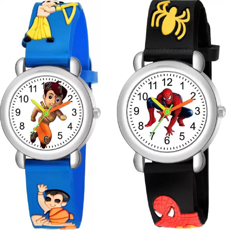 HOT AND COOL LOOKING NEW FASHION FOR KID'S BOY'S Analog Watch - For Girls COMBO SET OF 2 WATCH-02-ANALOG-02 PLASTIC BHEEM + SPIDER ATTRACTIVE COLOR SUPER COOL