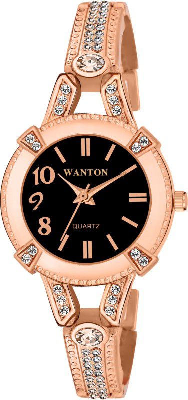 Party wear rosegold watch with black dial diamond watch for girls Analog Watch - For Women