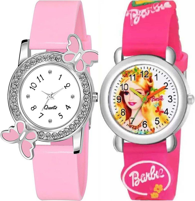 Pink Barbie Collection Watches Girls Watch Girls Shining Fashion Party-Wedding Analog Watch - For Girls New Dimond Dial Strap For Women Exclusive Designer Stylish Pink Strap Sillikon