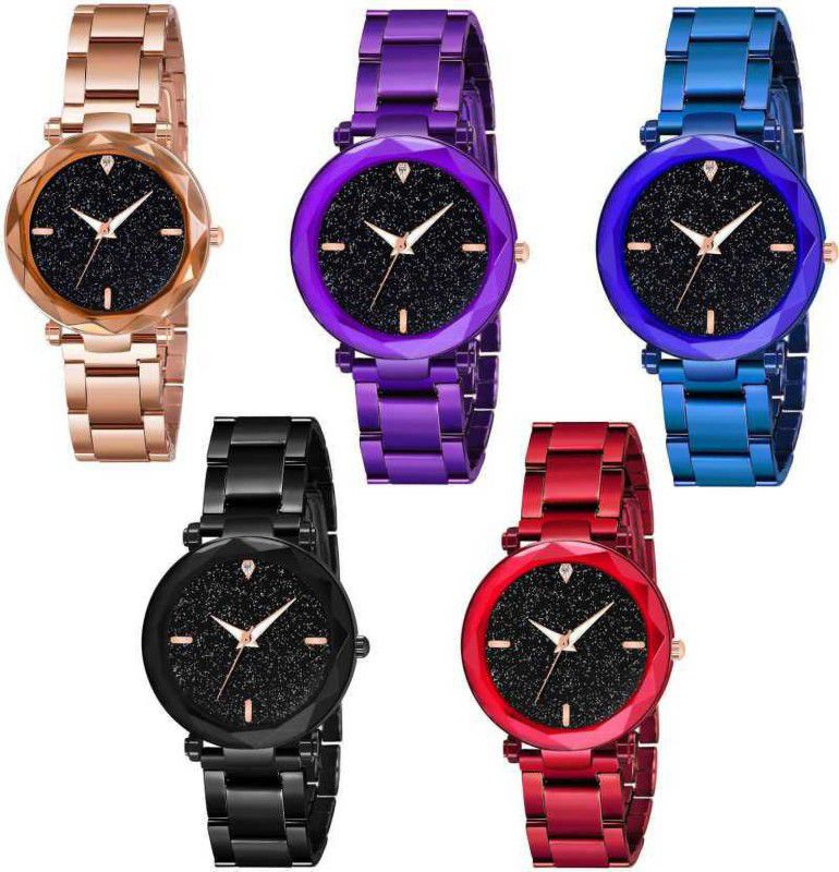 Analog Watch - For Women Combo of 5 New Stylish Dial Luxury Looking 2020 Era Stainless Steel Mesh Buckle Starry(GIRL+WOMEN+WATCH)
