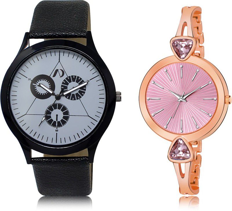 Analog Watch - For Couple AD03-LR277 New Stylist Black-Rose Gold Leather & Metal Strap