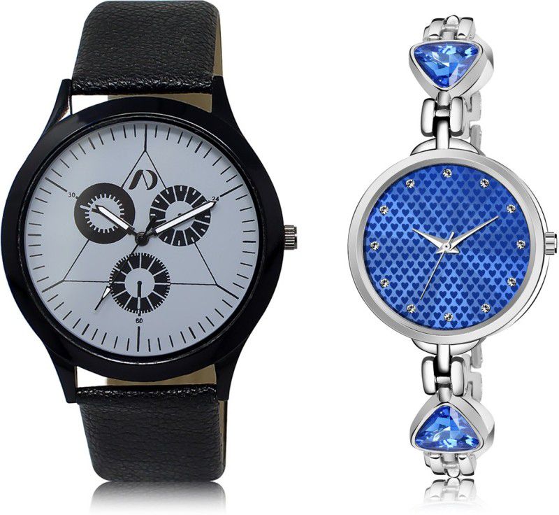Stylish Look Combo Analog Watch - For Men & Women AD03-LR282 New Attractive Black-Silver Leather & Metal Strap