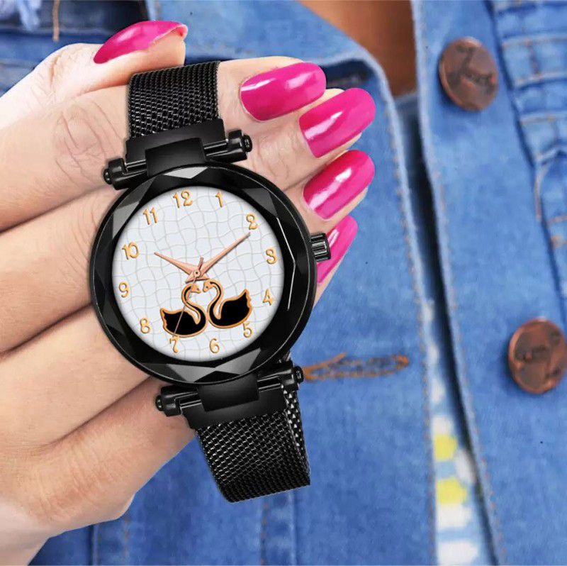 Analog Watch - For Girls Stylish New Luxurious Duck Dial Black Magnetic Strap Masterpiece Watches For Girl And Women