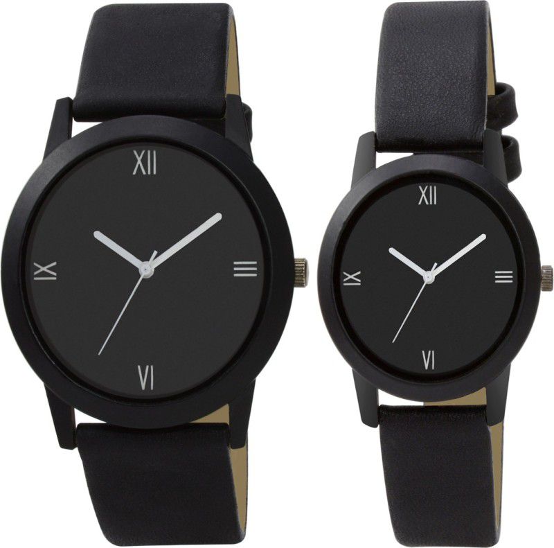 Analog Watch - For Couple Stylish Black Leather Analog Couple Watch For Couple