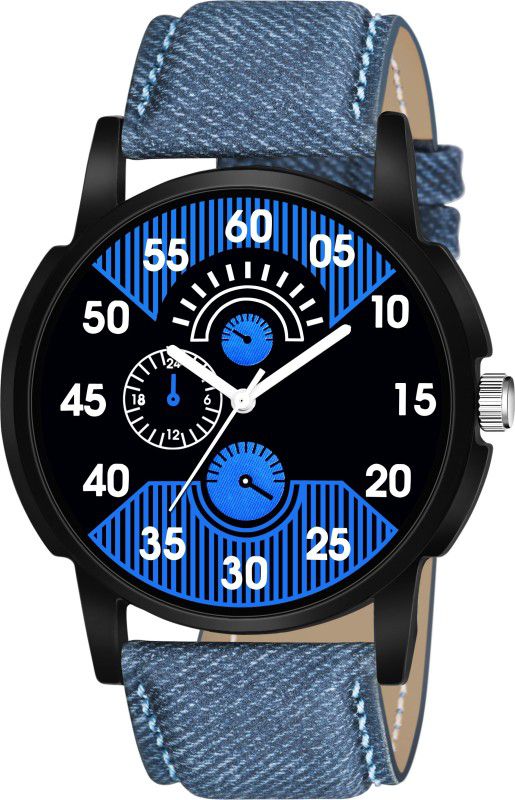 Blue Strap Fab Branded Watch For Boys & Men Analog Watch - For Boys New Stylish & Designer Blue & Black Dial - Leather