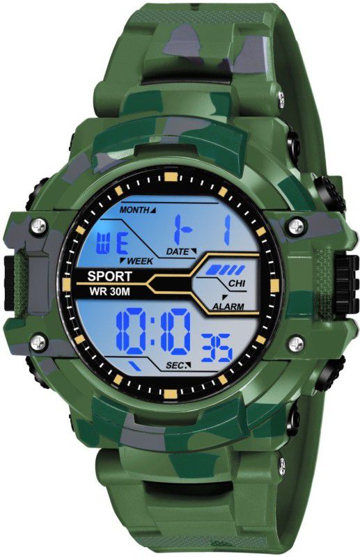 SPORT and GYM Watch POWERFUL & LUMINOUS BRIGHT 7 LED LIGHTS MILITARY COLORED STRAP Digital Watch - For Boys Boy's Trending Army Design