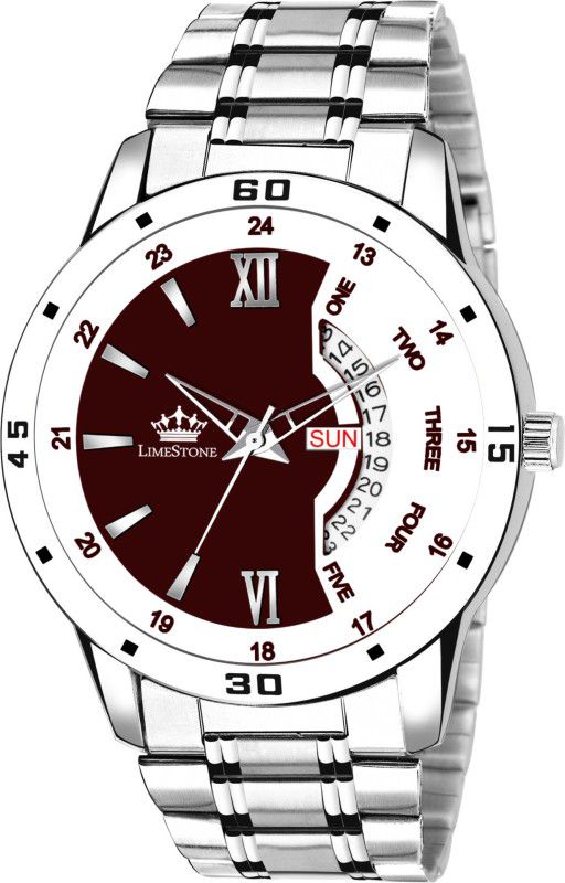 Day and Date Functioning Colored Dial Metal Strap Water Resistant Quartz Analog Watch - For Men LS2884
