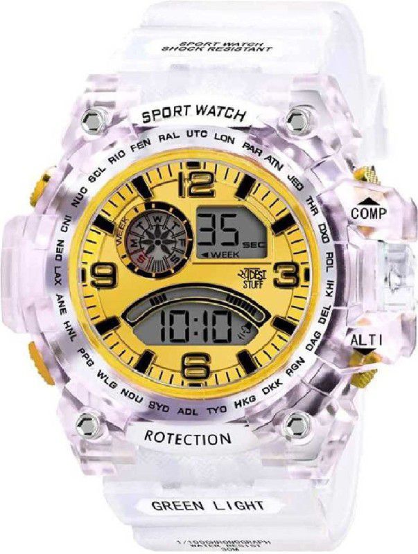 Digital Watch - For Boys GF8084-1 GOLD-Digital Military Full White Sports Fully Waterproof Digital Watch - For Men