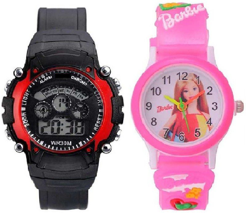34 S - SEVEN LIGHT RED & PINK BARBIE COMBO BOYS & GIRLS Watch - For Boys & Girls Analog-Digital Watch - For Boys & Girls GiFt