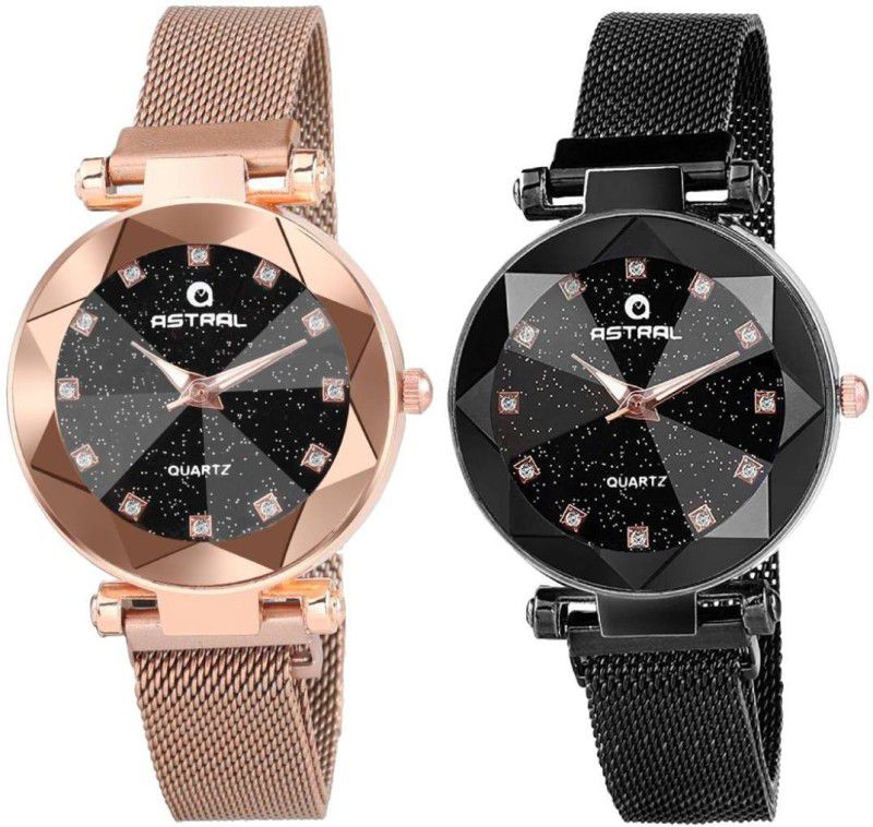 Analog Watch - For Girls Combo Black and Rose Gold