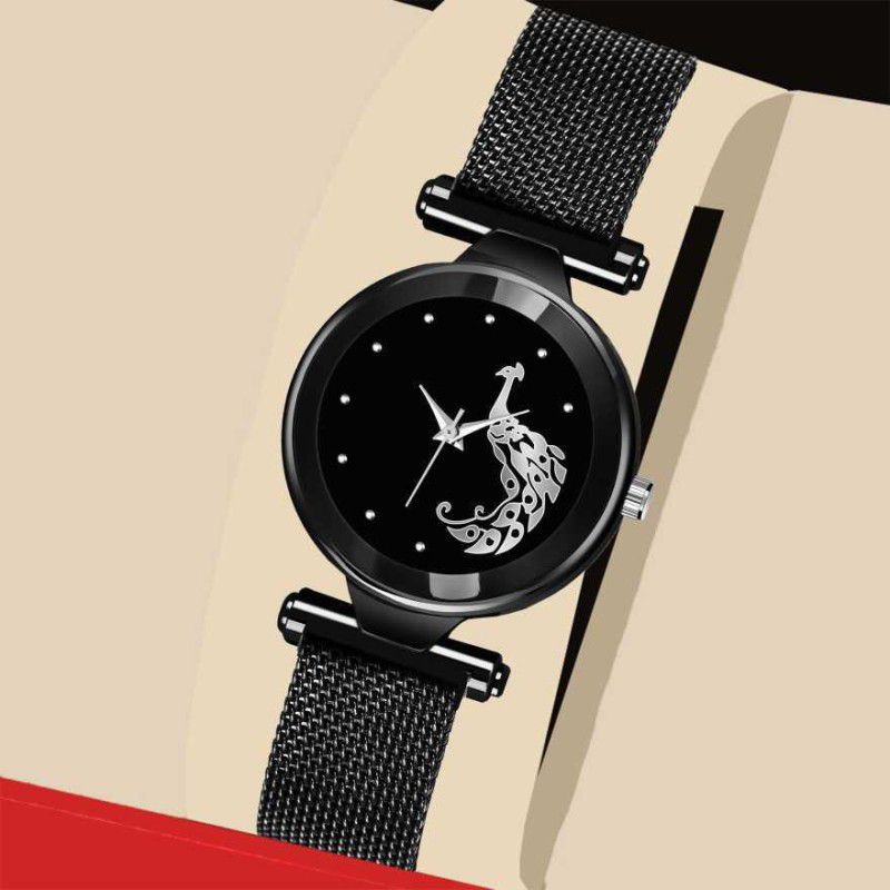 Analog Watch - For Girls Fancy Bracelet Peacock Black Women Watches Ladies Wristwatch for Girls Analog Fashion Female Clock Gift Starry Sky Magnetic Watch with Magnet Mash Strap Stylish Girls Watch for Women