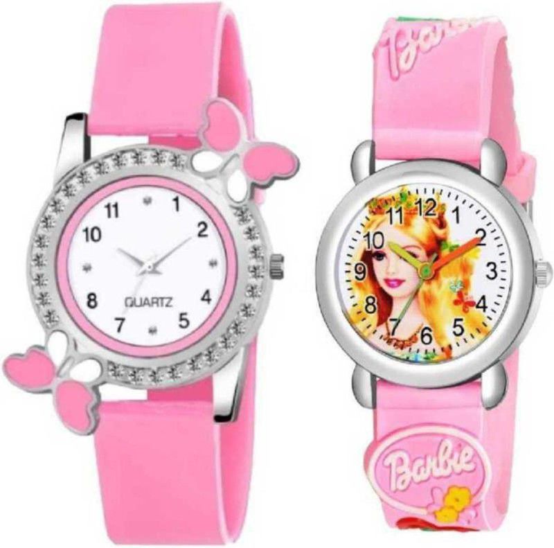 Butterfly AND Barby Designer Diamond red watch for girls pk 2 Analog Watch - For Girls bfpink and barby pink for gils