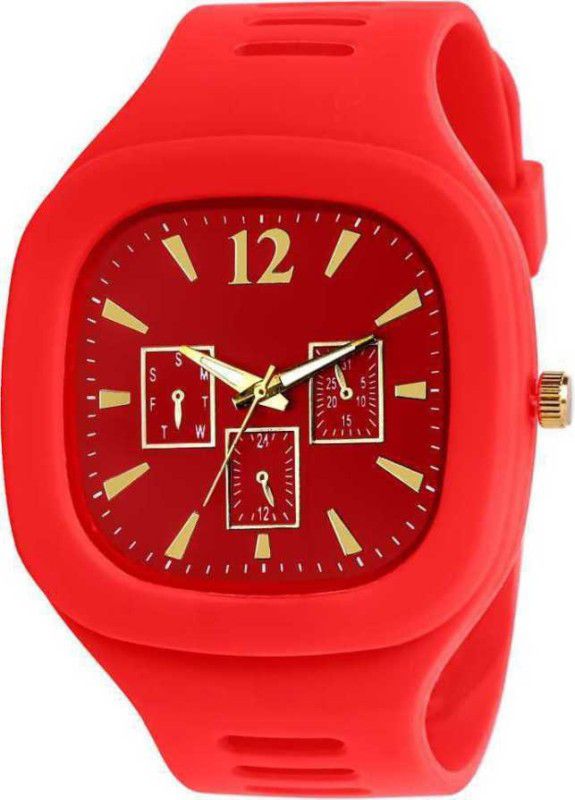 Analog Watch - For Boys & Girls NEW SQUARE RED DIAL ANALOG SILICON STRAP STYLISH DESIGNER Analog Watch - For Boys & Girls