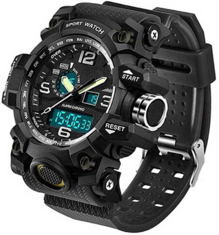 Analog-Digital Watch - For Men Hard Hunk Black Dial Shock Resist With Alarm, Stopwatch & Moonlight
