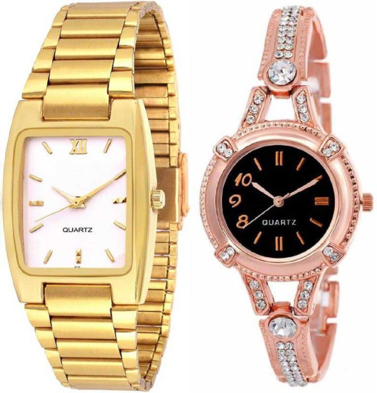 chain belt Analog Watch - For Boys & Girls Square trending Golden and fancy diamond studded watch For couple