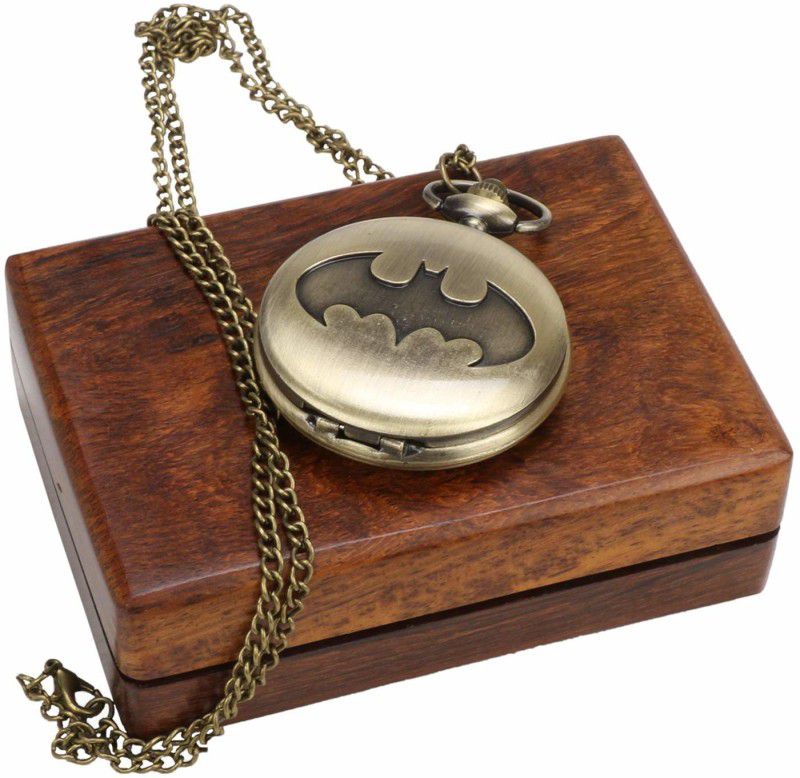 KOQUE Full Hunter Pocket Watch with Chain Embossed with BATMAN Roman Number Dial BTMN Bronze Brass Pocket Watch Chain