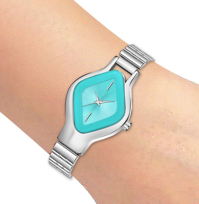Analog Watch - For Girls NEW LUXURY STYLISH SKY BLUE FADED DIAL DESIGNER SILVER COLOR METAL BELT WATCH OVAL ANALOGUE DIAL NEW ARRIVAL FAST SELLING TRACK DESIGNER UNIQUE WATCH FOR DIWALI_FESTIVAL_PARTY_PROFESSIONAL WATCH FOR _GIRLS_WOMEN