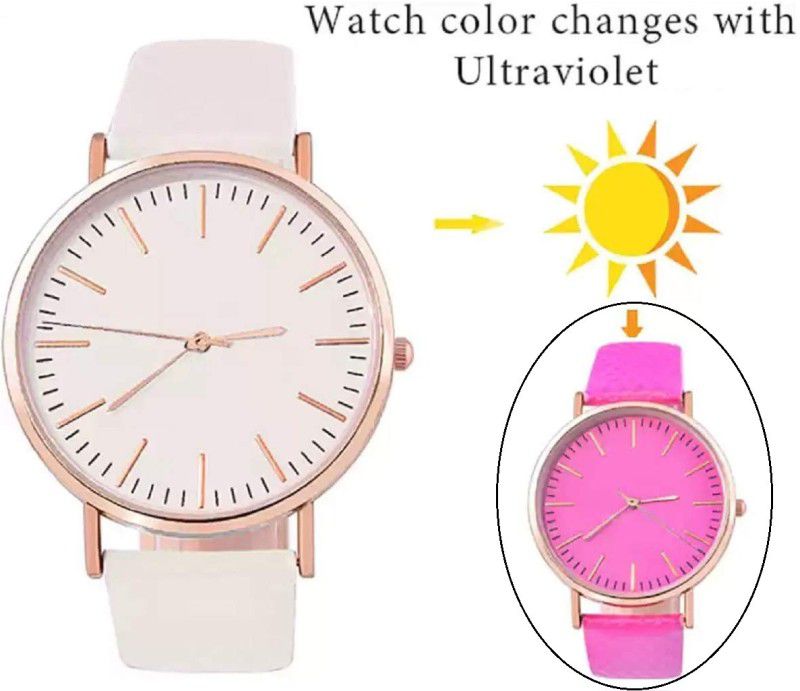 Solar Color Change Watch for girls (white to pink) amazingly changes color Analog Watch - For Girls watch new generation latest model color change watch for women and girls