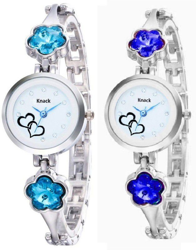 Analog Watch - For Girls Sky Blue and Blue crystal stdded fancy silver bracelet watch combo for women