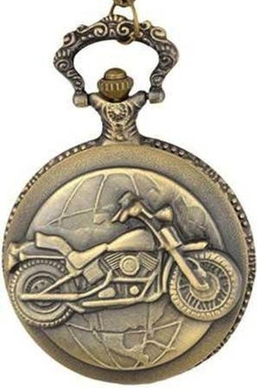 DICE Pocket watch Outer Body Shows Embossed : Bike PW-B513 Brass Stainless Steel Pocket Watch Chain