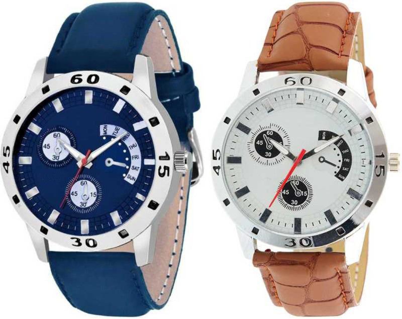 Analog Watch - For Boys Brown And Blue Pure Leather Strap Analog Watch Boys