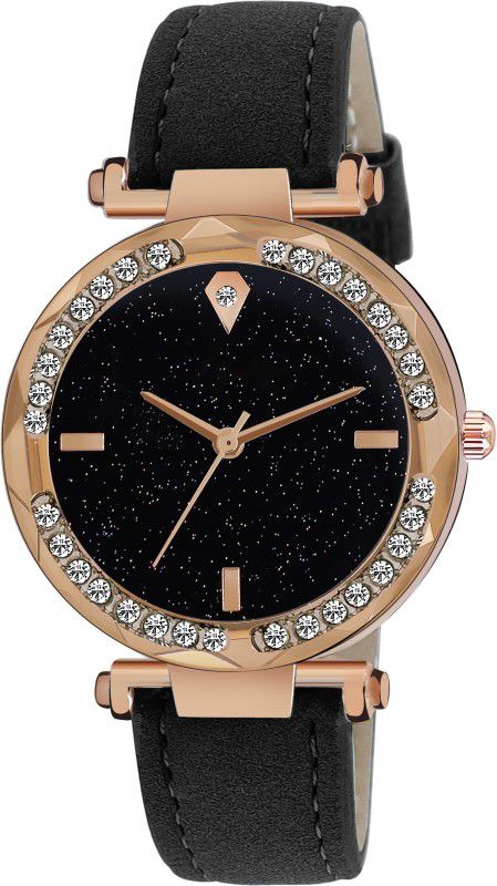 Analog Watch - For Girls Diamond Cut Crystal Glass Black Analog Watch For Women