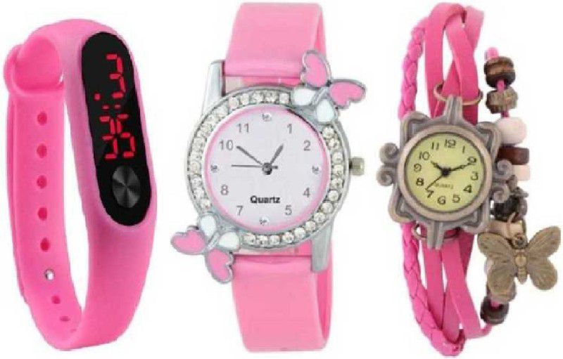 Casual, Party-Wedding, Formal Analog Watch - For Girls SS-4784 Beautiful Bracelet Title Style Combo Watch Kids 3 Pees Analog-Digital Watch - For Boys & Girls
