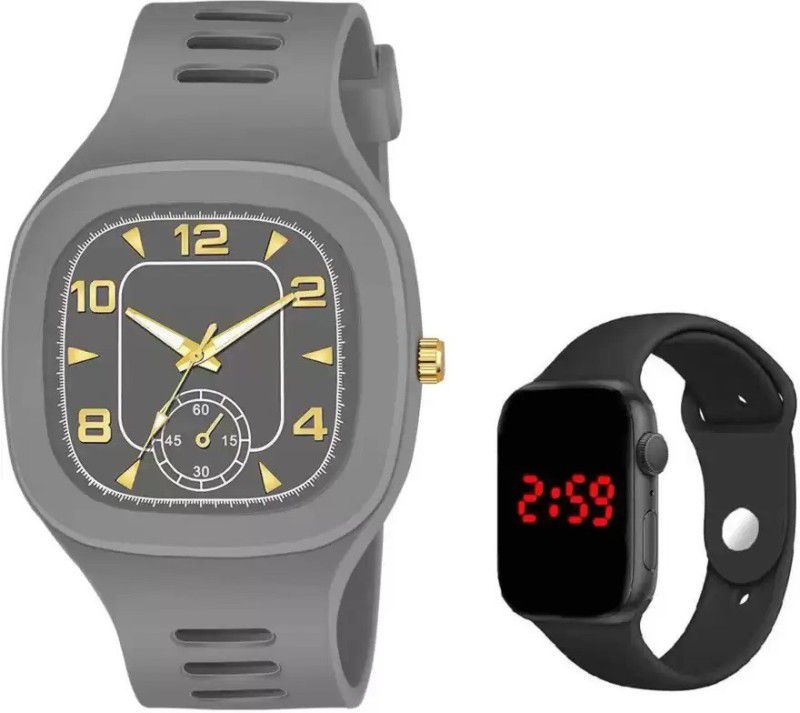 Unique Silicone Strap Combo Digital+Analoge Wrist Analog-Digital Watch - For Girls Grey GOLDMINES Casual Analoge+Digital Men Watch