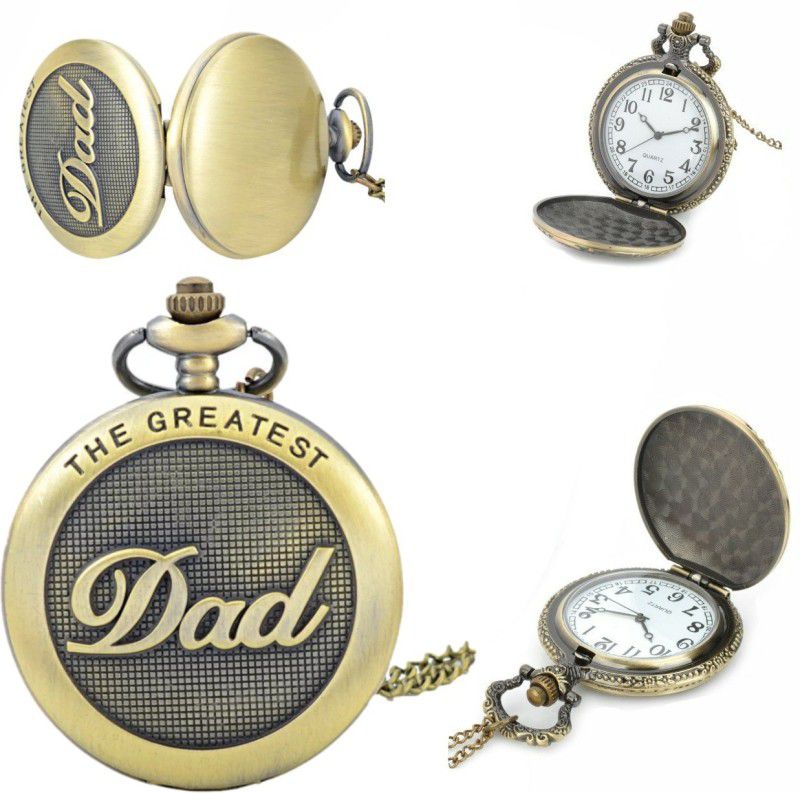 GT Gala Time Analog Roman Number White Dial The Greatest Dad Gift Metal Key Chain Chrome plated Zinc Alloy Pocket Watch Chain