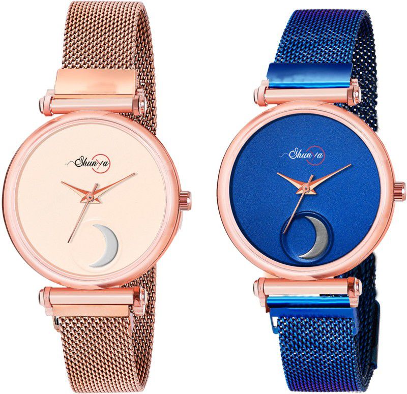 Analog Watch - For Girls New Rose Gold & Blue moon Dial magnet chain Girls Watch Pack-02