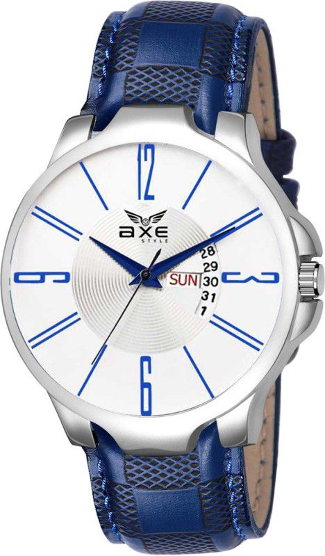 Analog Watch - For Men XDD-1045 Day-Date Display Function Blue Watch And White Dial Synthetic Leather Strap