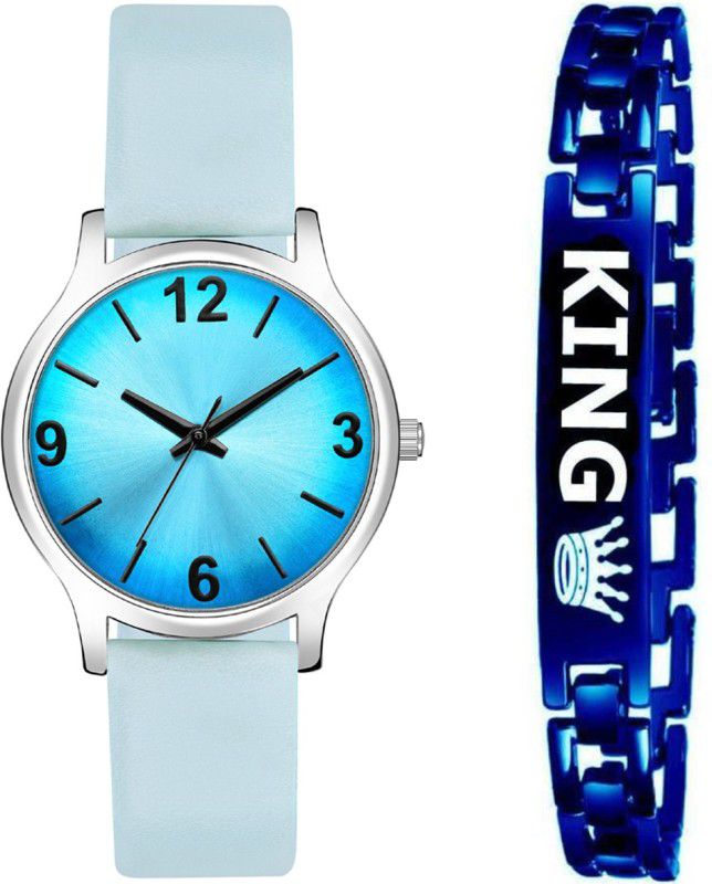 New Combo Shade Color Dial & Genuine Leather Strap with Royal Blue Bracelet Analog Watch - For Girls MT353