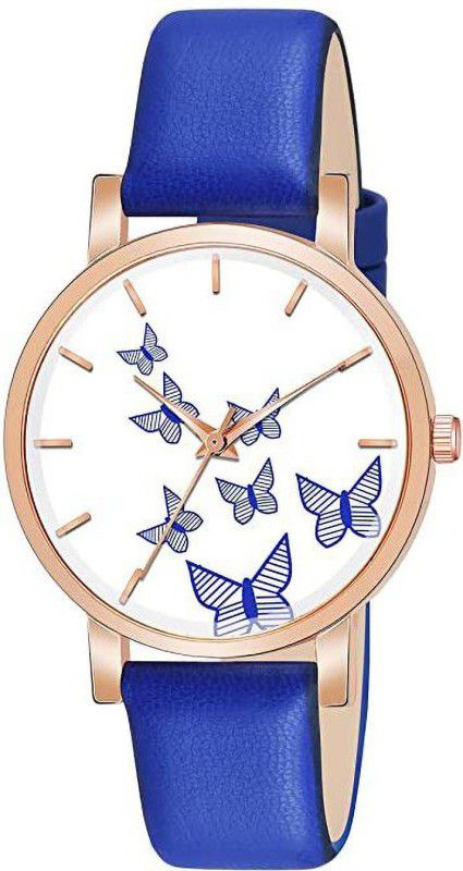 Analog Watch - For Girls Stylist Butterfly Dial Blue Leather Analog Watch For Girls