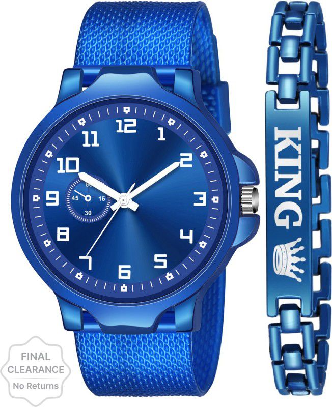 NEW ARRIVAL BLUE KING BRACELET WITH BLUE DIAL AND MESH STRAP SPORTY LOOK ANALOG WITH QUARTZ WATCH Analog Watch - For Boys JEW_23_K_562