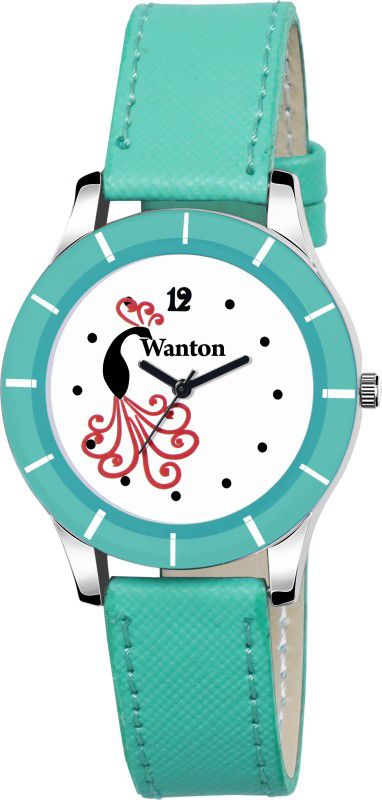 Analog Watch - For Girls skyblue Leather strap peacock style fancy round watch for women fashion