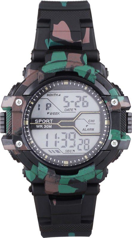 Digital Watch - For Boys Digital Indian Army Military Black Multicolor Light Digital Watch For Boys and Men