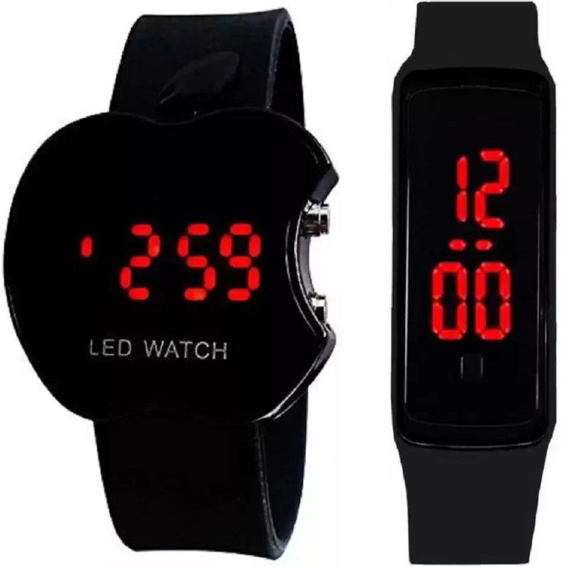 CUT APPLE SHAPE + SQUARE LED SILICON STRAP WATCH FOR ( BOYS AND GIRLS ) Digital Watch - For Boys & Girls COMBO SET OF 2 DIGITAL'S