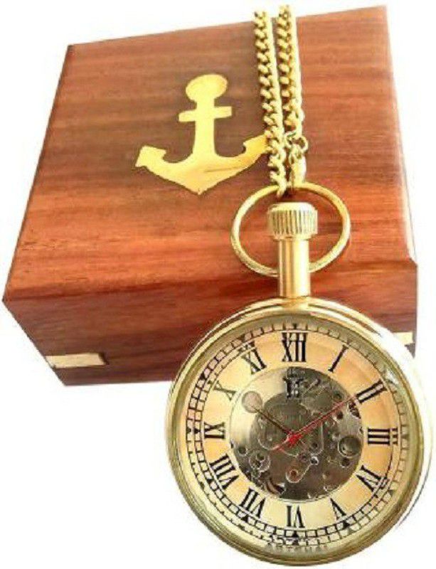 Artshai Men's Designer Analogue Off-White Mechanical Pocket Watch with Wooden Box - Artshai2805 Artshai2805 Brass Steelness Steel Pocket Watch Chain