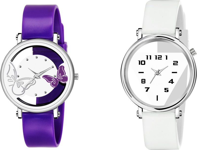 Analog Watch - For Girls New Fashion Stylish Designer White Dial With Purple Color Dual battery & White Color