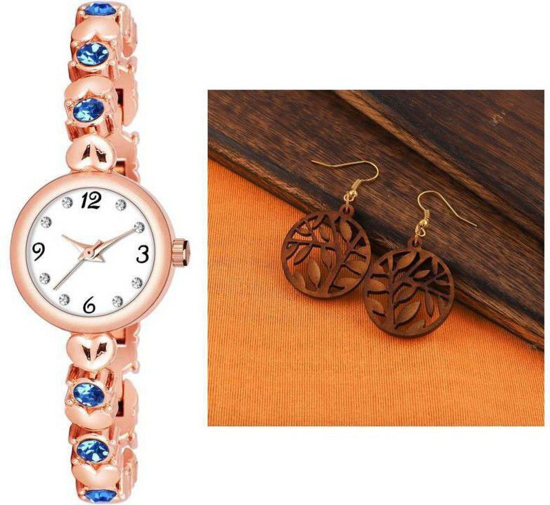 With Free Earrings Analog Watch - For Girls New Arrival Stylish Attractive Ethnic Blue Bracelet Look Analog Watch for Girls Analog Watch - For Women