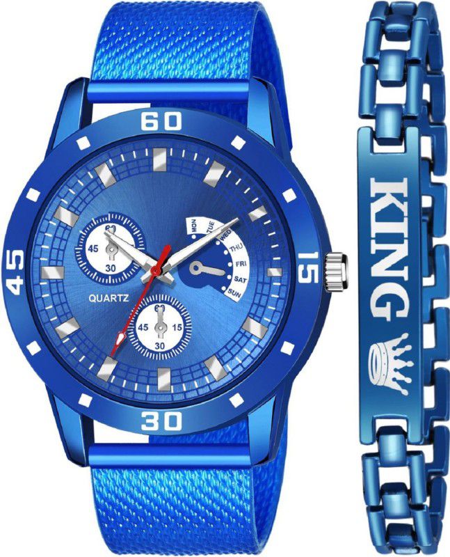 NEW ARRIVAL BLUE KING BRACELET WITH BLUE DIAL AND MESH STRAP SPORTY LOOK ANALOG WITH QUARTZ WATCH Analog Watch - For Boys JEW_23_K_534