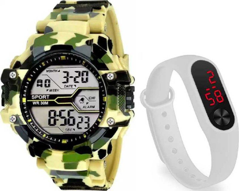 stylish different colored Watch combo Digital Watch - For Boys & Girls ATTRACTIVE WATCHES FOR MENS & BOYS New Dashing Look Perfect Watches For Gift Digital Watch - For Boys & Mens !YELLOW!MILITARY!!!M2!WHITE!COMBO!OF!2!