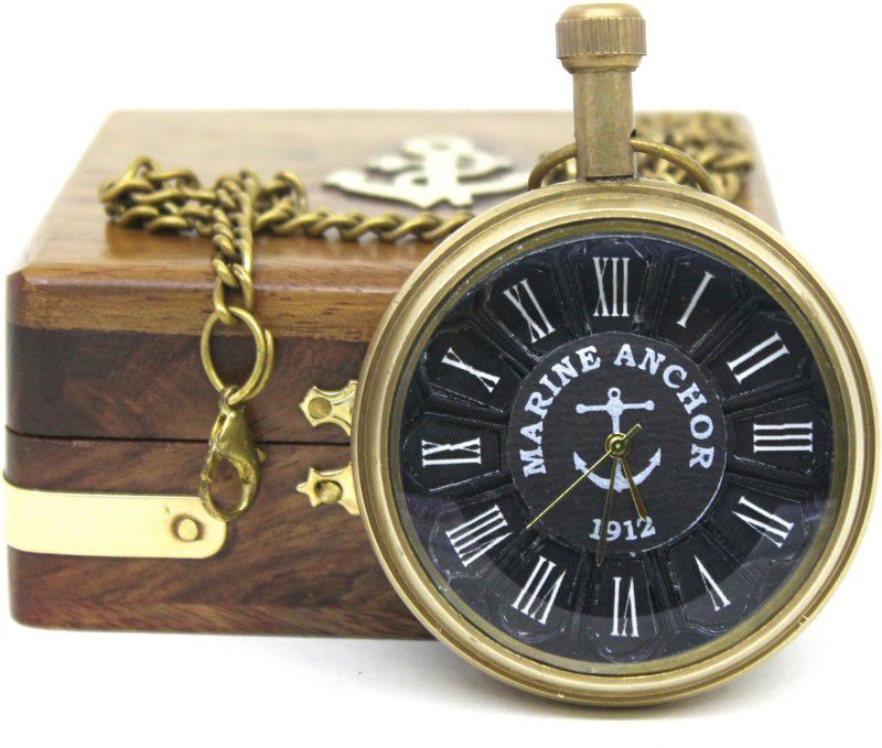 Vaibhav Art VA Antique Type Chained Pocket Watch in Wooden Box with Special Black Dial Size 4.5 cm (Diameter) VA_MN1045 Gold Brass Pocket Watch Chain