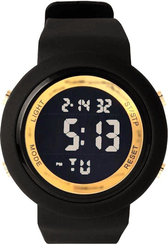 Full Black golden ring mens watch Digital Watch - For Boys Full Black Gym Fit Watch Gold Ring Multifunction